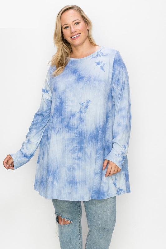 Blue Tie Dye Long Sleeve Tunic