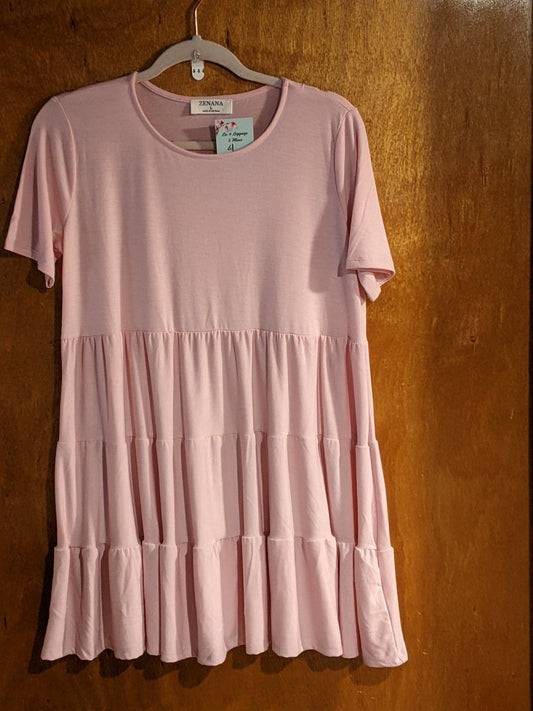 Dusty Pink Short Sleeve Tiered Ruffle Tunic