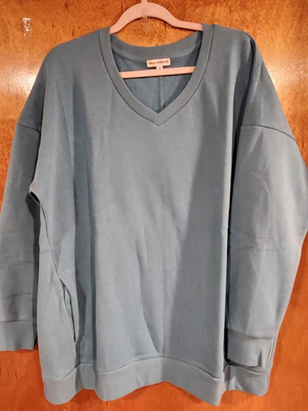 Dusty Teal V-Neck Sweater