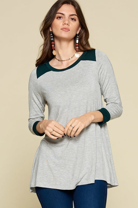 Heather Gray Hunter Green Colorblock Tunic