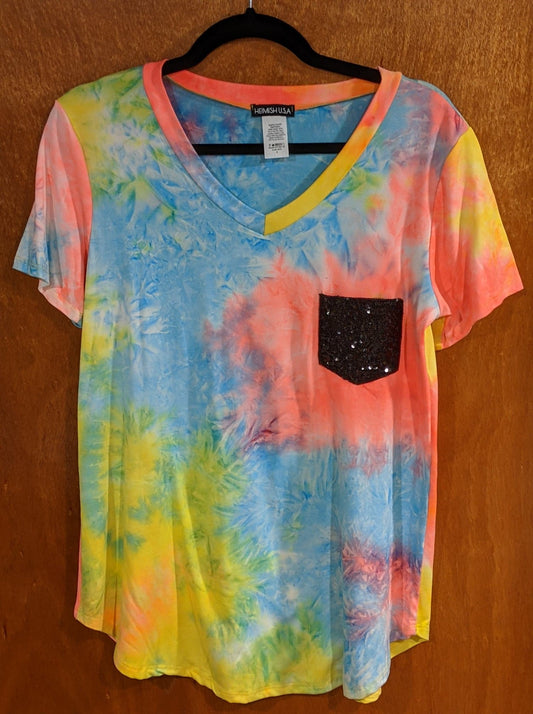 Fuchsia Multi Colored Short Sleeve Round Bottom Shirt