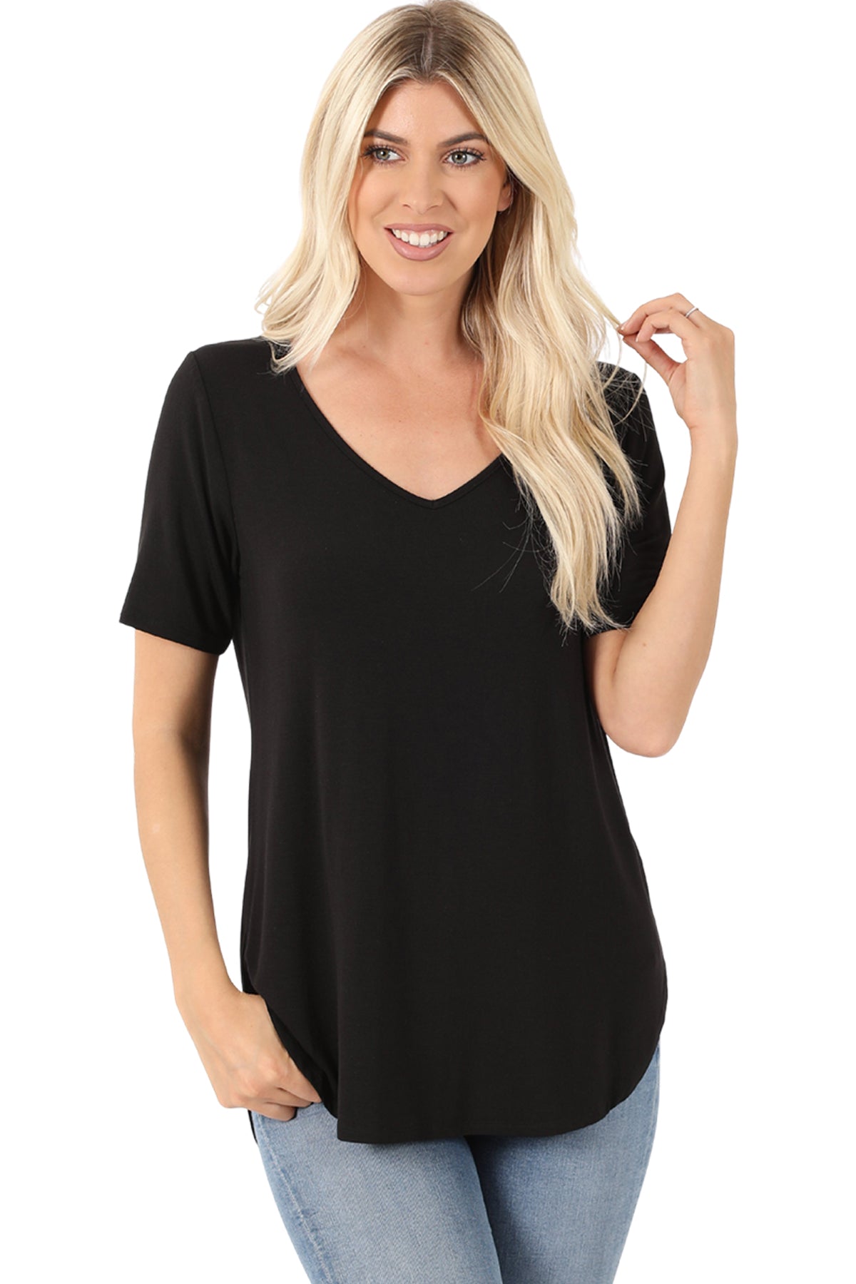 Black Short Sleeve V-Neck Shirt