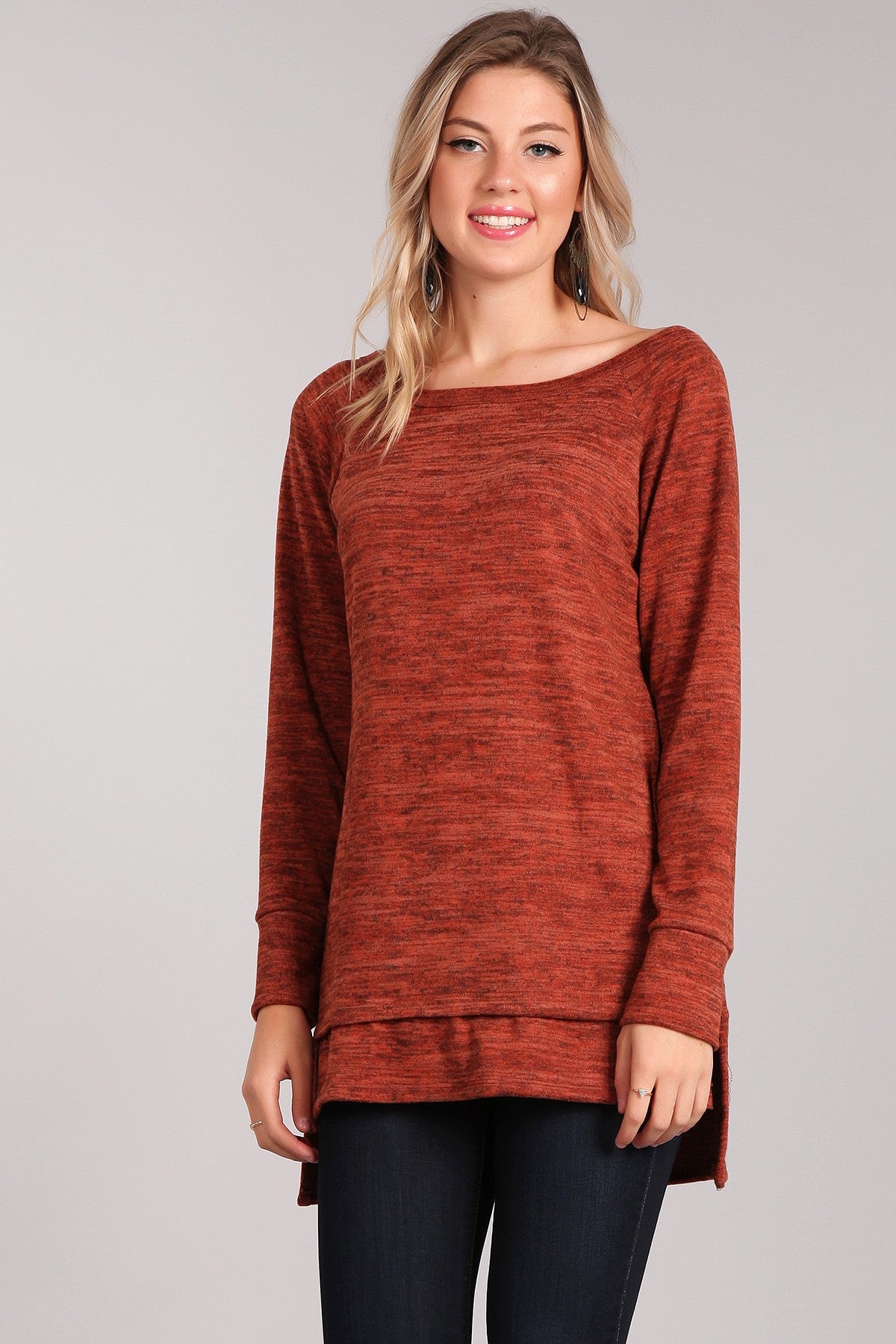 Pumpkin Long Sleeve Hi-Low Tunic with Pockets