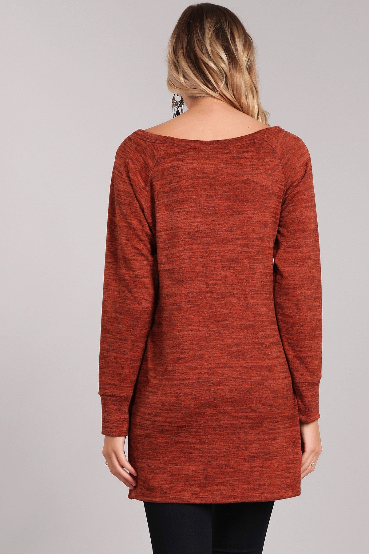 Pumpkin Long Sleeve Hi-Low Tunic with Pockets