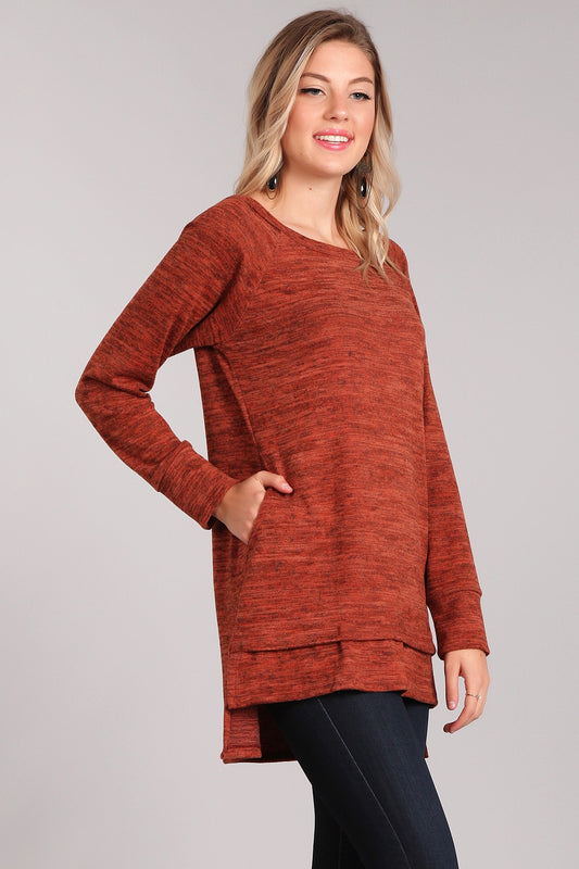 Pumpkin Long Sleeve Hi-Low Tunic with Pockets