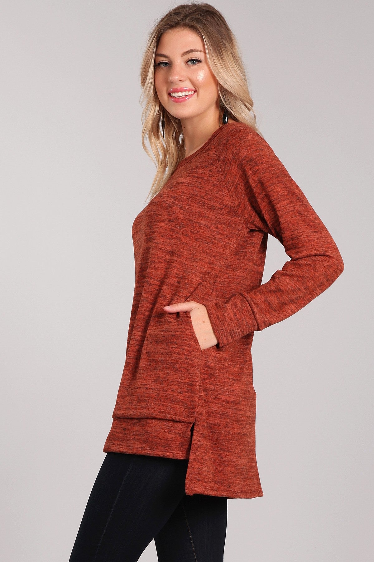 Pumpkin Long Sleeve Hi-Low Tunic with Pockets