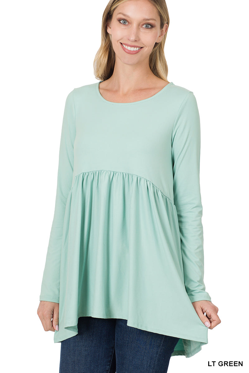 Light Green Long Sleeve with Waist Shirring Top