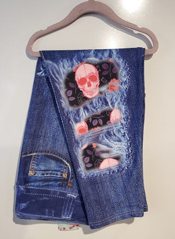 Pretty Pink Skulls Denim Capri (LEB)