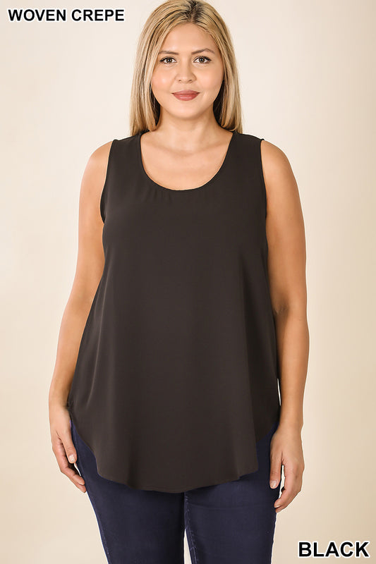 Black Woven Crepe Sleeveless Top