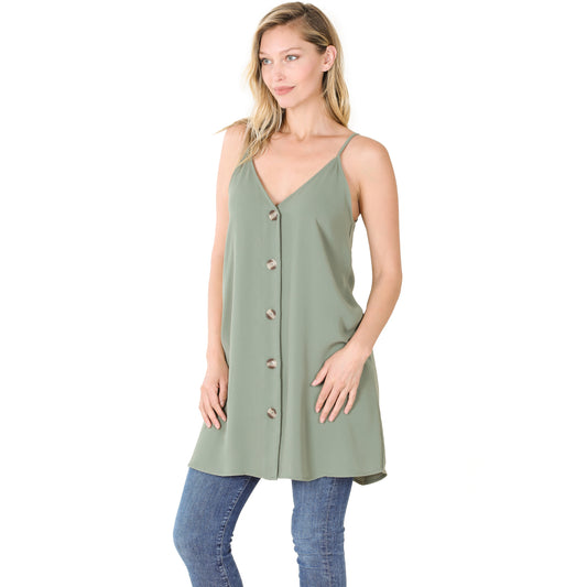 Lt Olive Woven Button Up Long Cami