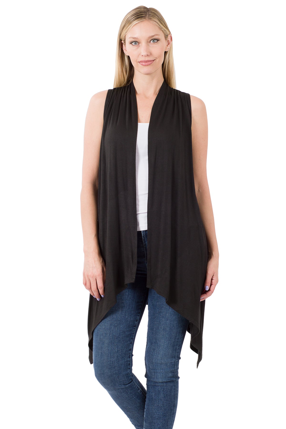 Black Sleeveless Open Front Cardigan