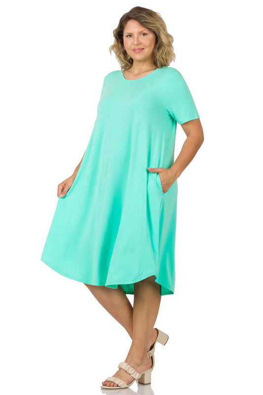 Mint Short Sleeve Knee Length Dress