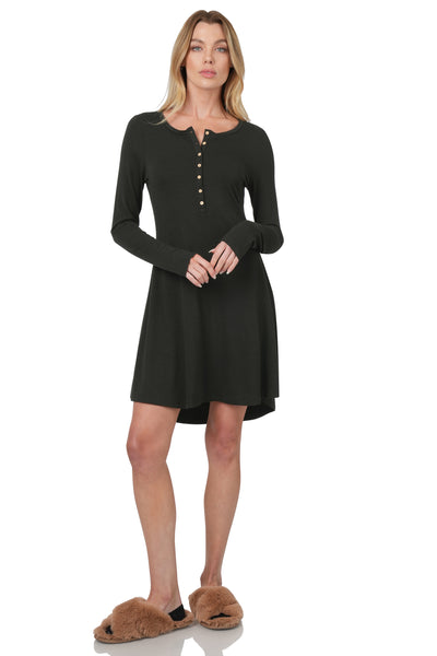 Black Long Sleeve Dress with Front Buttons