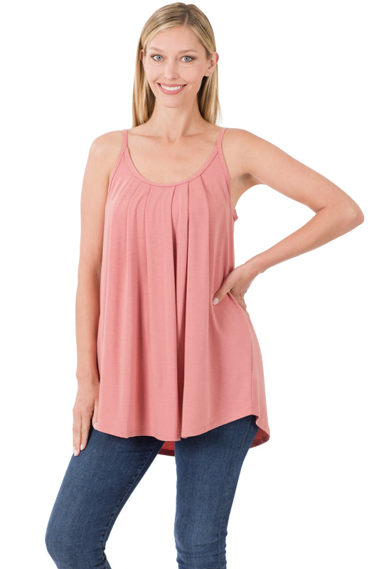 Dusty Rose Pleated Spaghetti Strap Cami