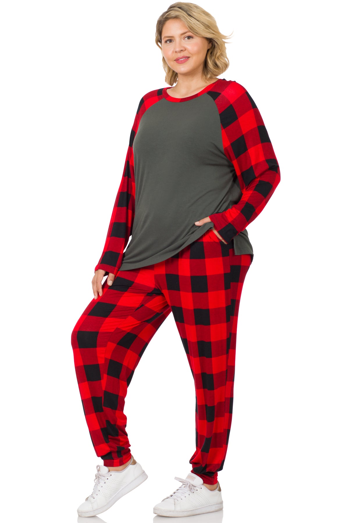 Ash Gray Buffalo Plaid Lounge Set