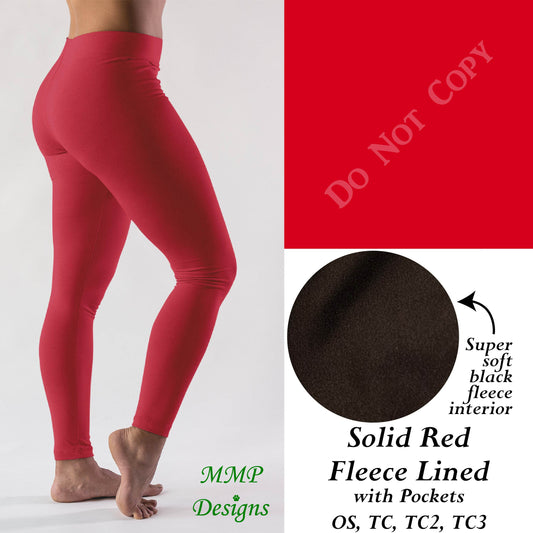 Solid Red Fleece Lined Leggings with Pockets (MMP)