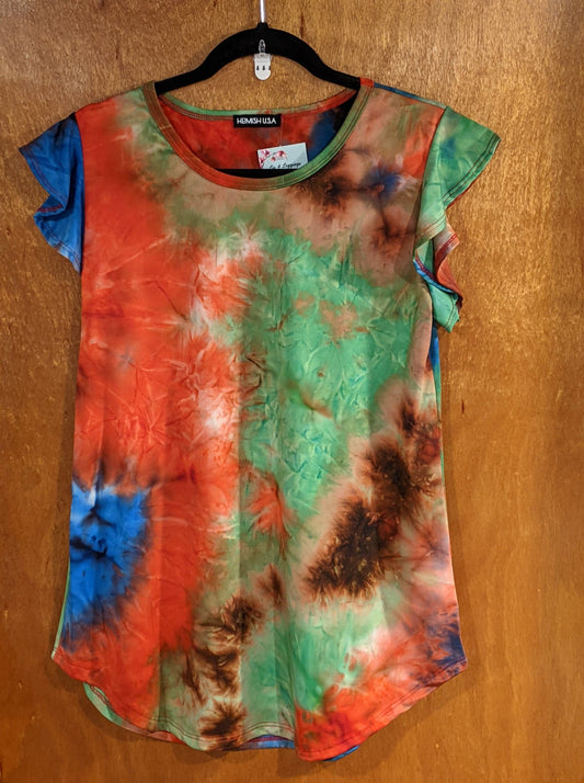 Red Multi Color Flutter Sleeve Shirt