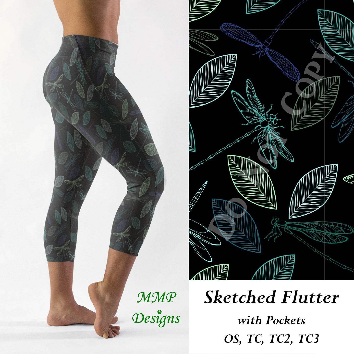 Sketched Flutter Leggings/Capri with Pockets (MMP)