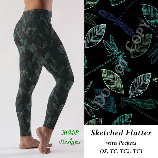 Sketched Flutter Leggings/Capri with Pockets (MMP)