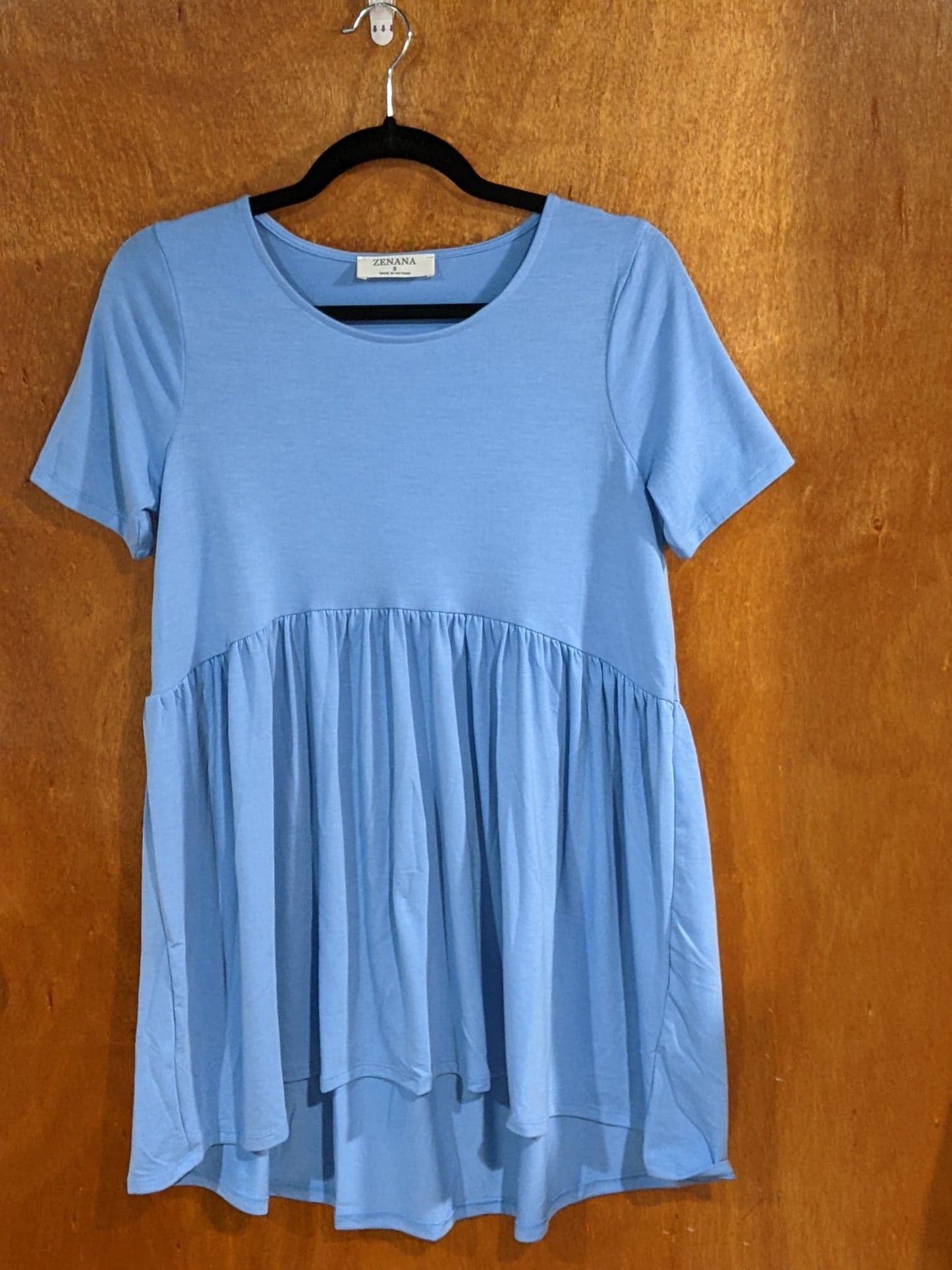 Spring Blue Short Sleeve Waist Shirt