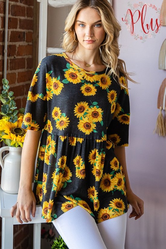 Sunflower Baby Doll Short Sleeve Tunic