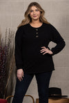 Black Long Sleeve Button Accent Top