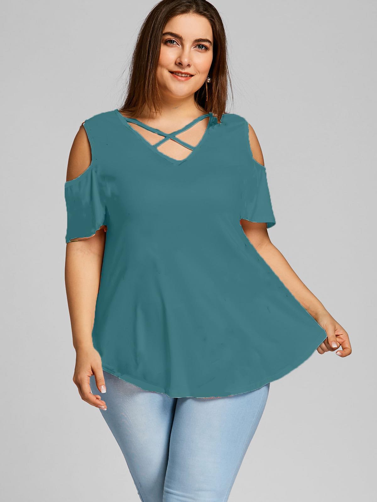 Teal Criss Cross Cold Shoulder Shirt (MMP)