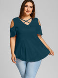 Turquoise Criss Cross Cold Shoulder Shirt (MMP)