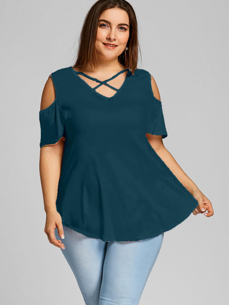 Turquoise Criss Cross Cold Shoulder Shirt (MMP)