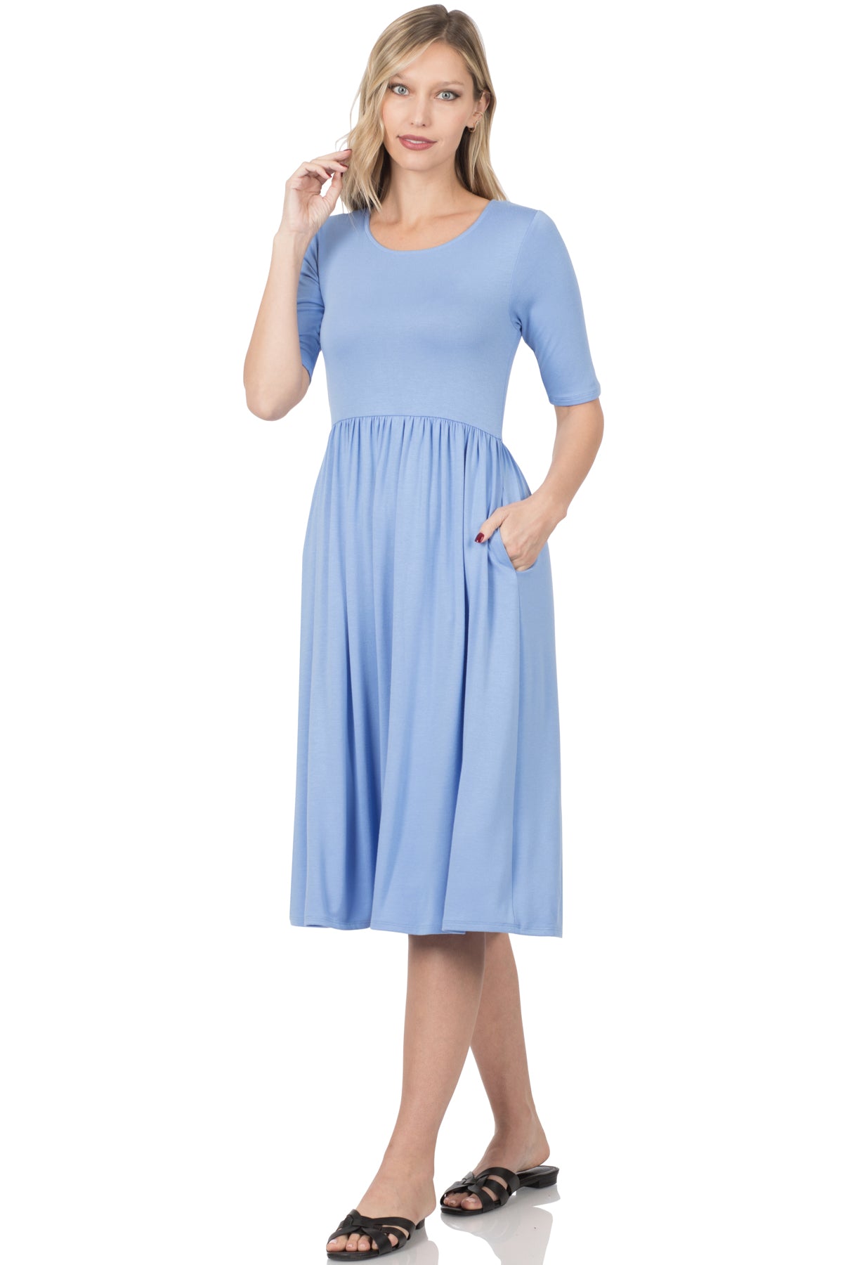 Spring Blue Half Sleeve Dress