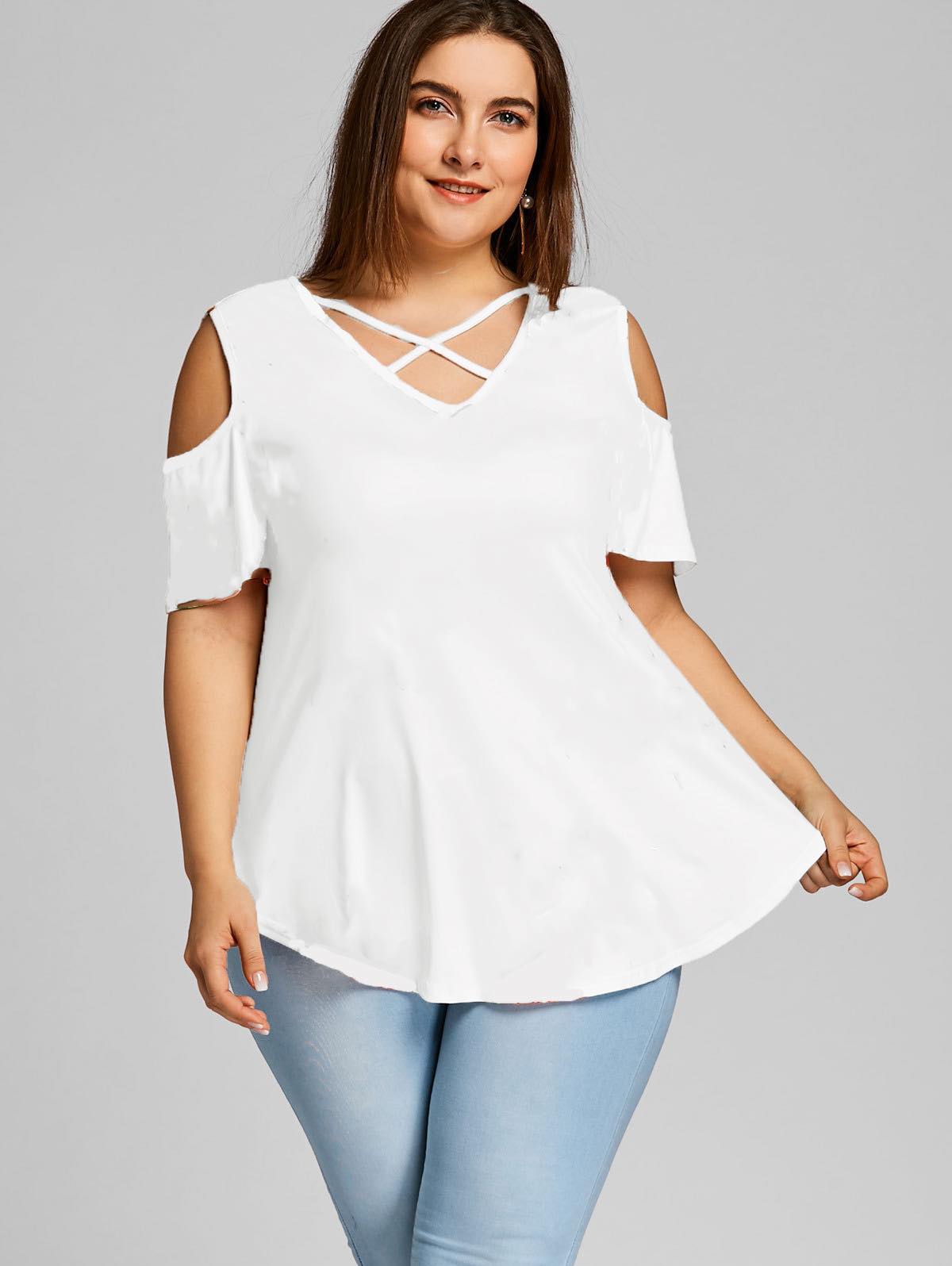 White Criss Cross Cold Shoulder Shirt (MMP)