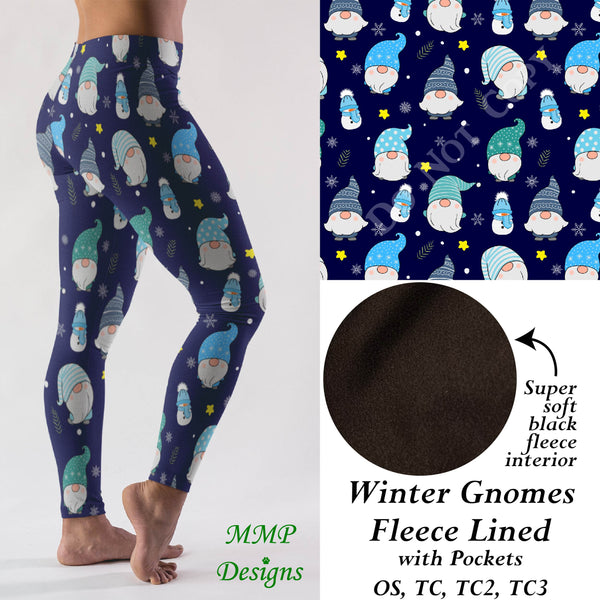Winter Gnomes Fleece Lined Leggings with Pockets (MMP)