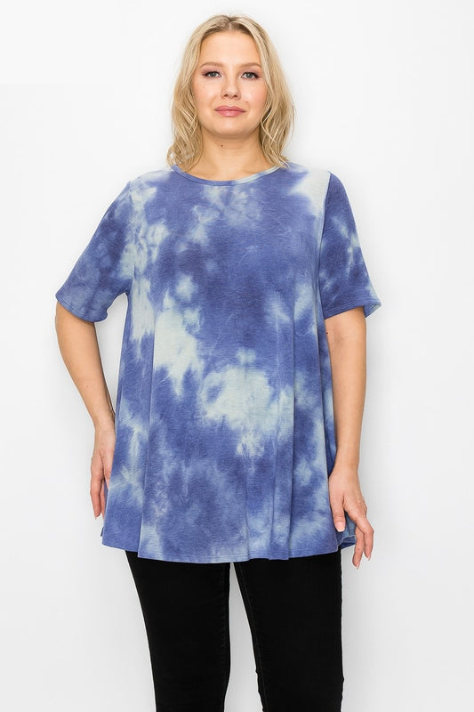 Blue Tie Dye Short Sleeve Tunic
