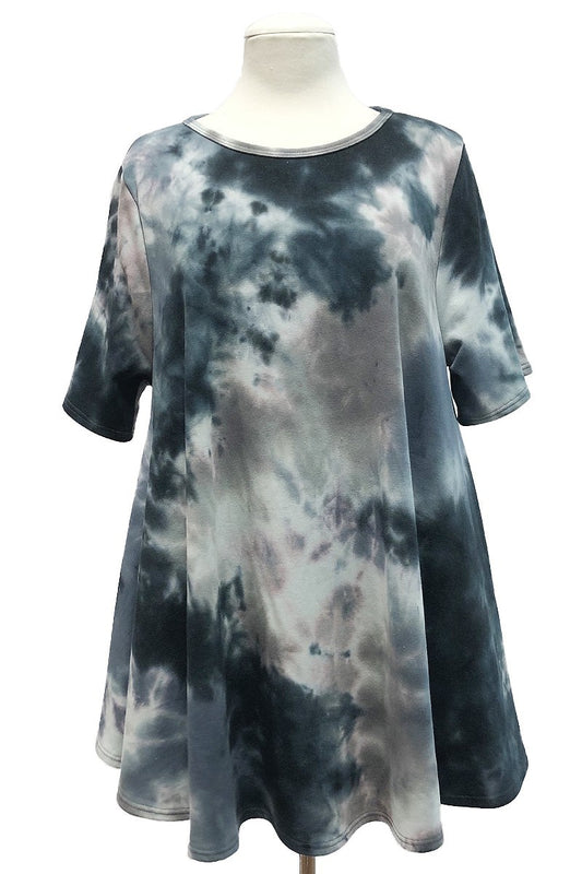 Navy Tie Dye Short Sleeve Tunic