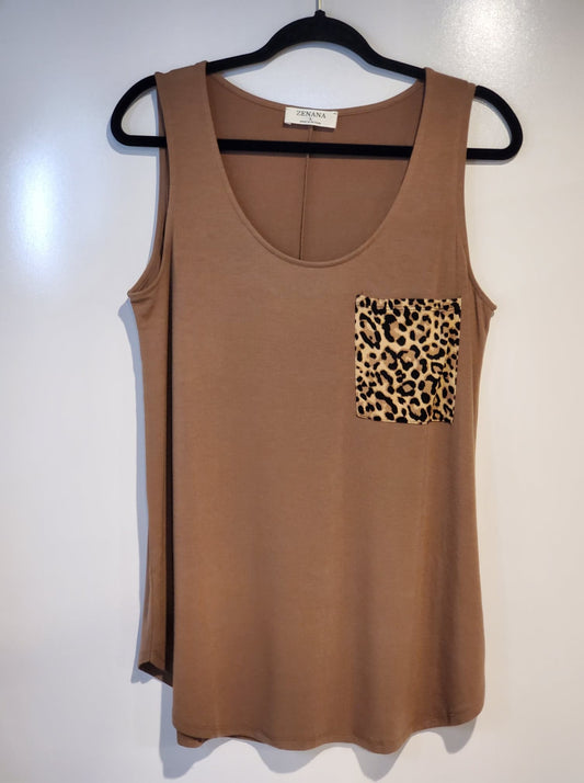 Brown Tank with Leopard Pocket